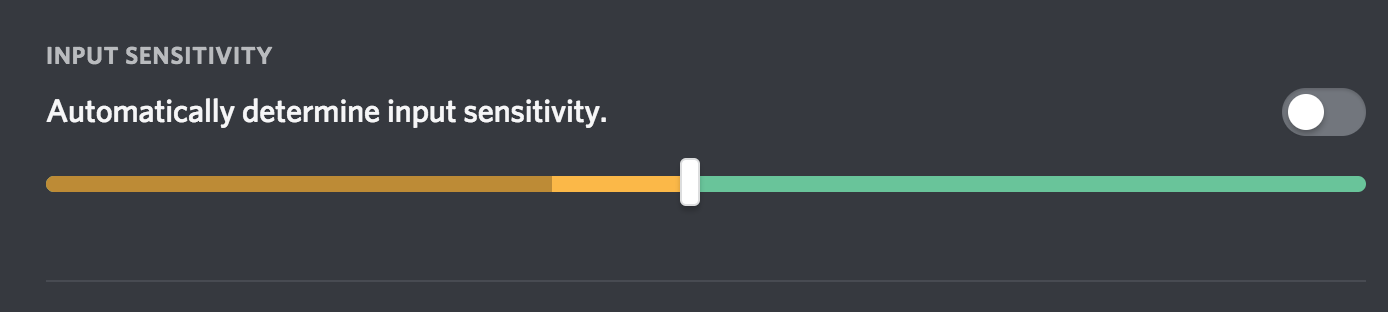 Screenshot of Discord's Voice & Video settings and the 'Input Senstivity' slider