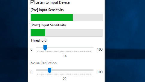 Gif showing adjusting the Noise Reduction and Threshold settings in the Noise Blocker app